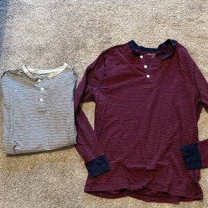 J. Crew Burgundy and Navy Striped Long Sleeve Henley